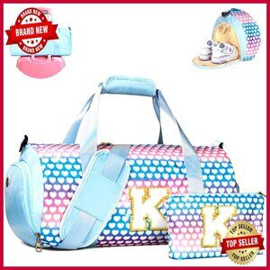 Personalized Travel Duffel Bag with Shoe Compartment and Makeup Pouch